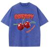 Street Woman Washed T-Shirts Sweet Cherry Aways Fresh Print Short Sleeve Comfortable Cotton Oversize Tops Female Clothes