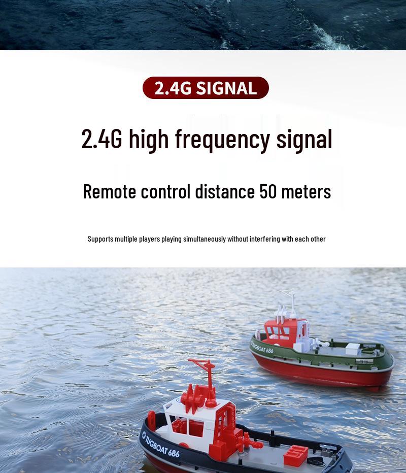 High-Power Dual-Motor Remote Control Tugboat with Extended Battery Life and Lights