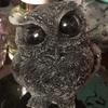 YUYAKESHI Owl Figurine, Mascot, Cute Mini Owl, Entryway, Garden, Pebble Container, Natural Stone Owl, Resin Decor, Small Item, Includes Mat (Obsidian)