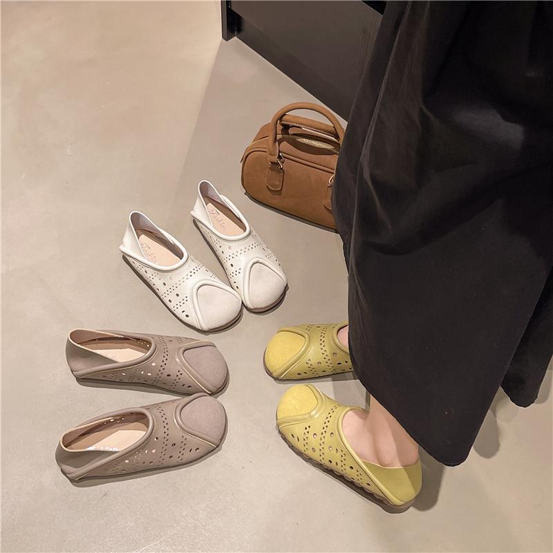 Fashion Single-shoe Women's 2025 New Soft-soled Cutout Two-wear Lazy Shoes with Flat Bottoms and Comfortable Bean-shaped Shoes