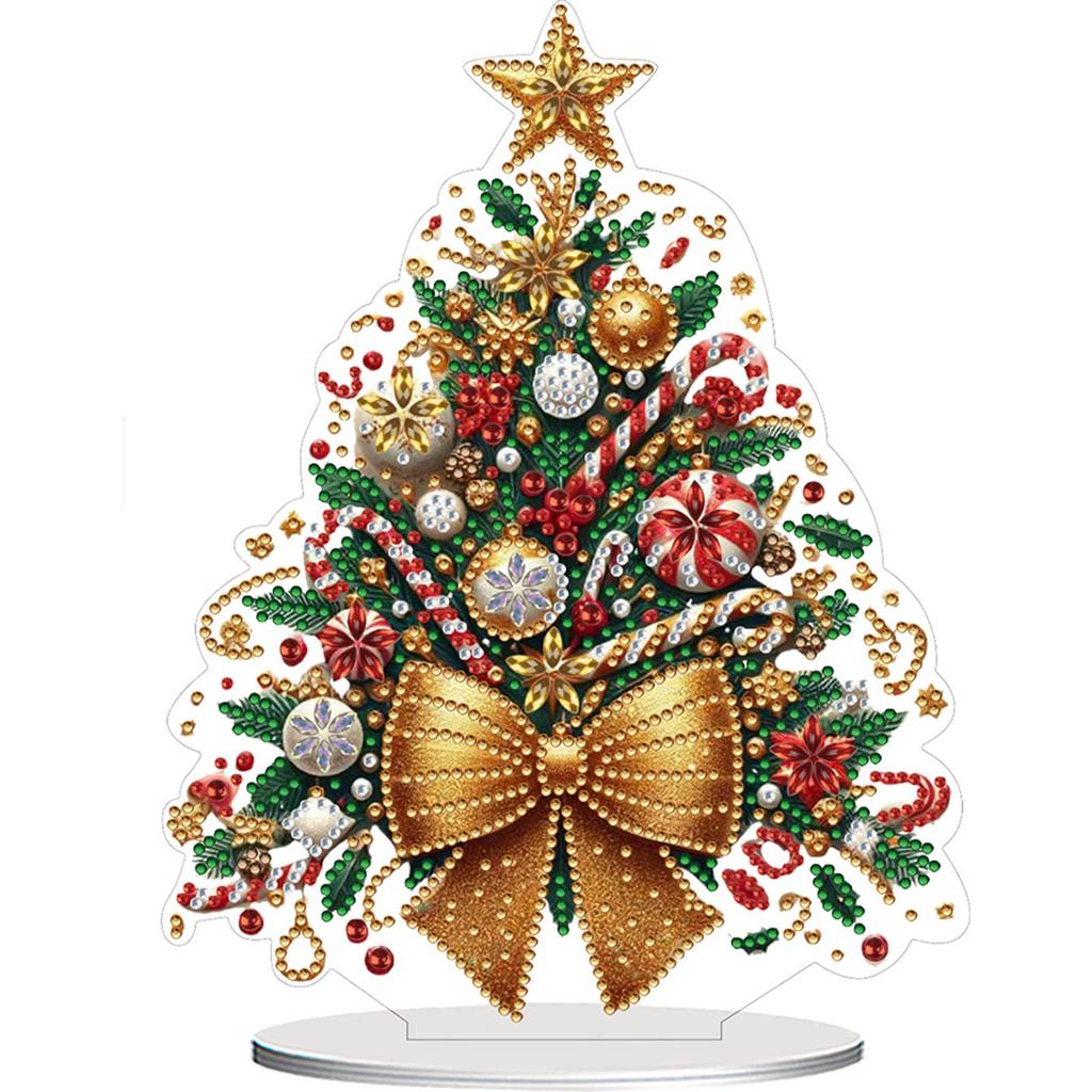 2D Flat Christmas Tree Print DIY Desktop Diamond Art Kits Diamond Painting Desktop Ornaments Kit for Home Office Desktop Decor