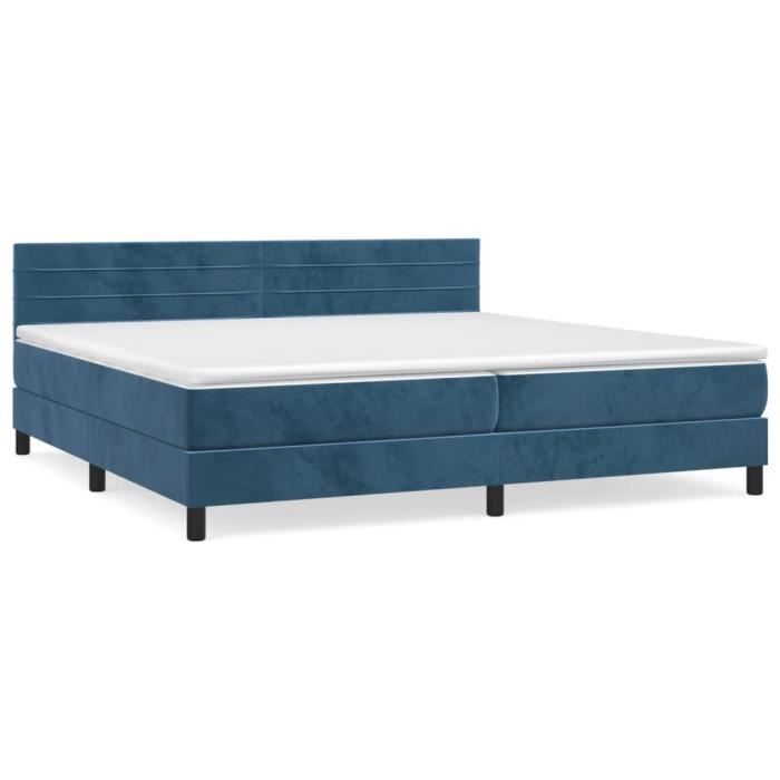 3141387 vidaXL Lit à sommier tapissier et matelas Bleu foncé 200x200cm Velours
