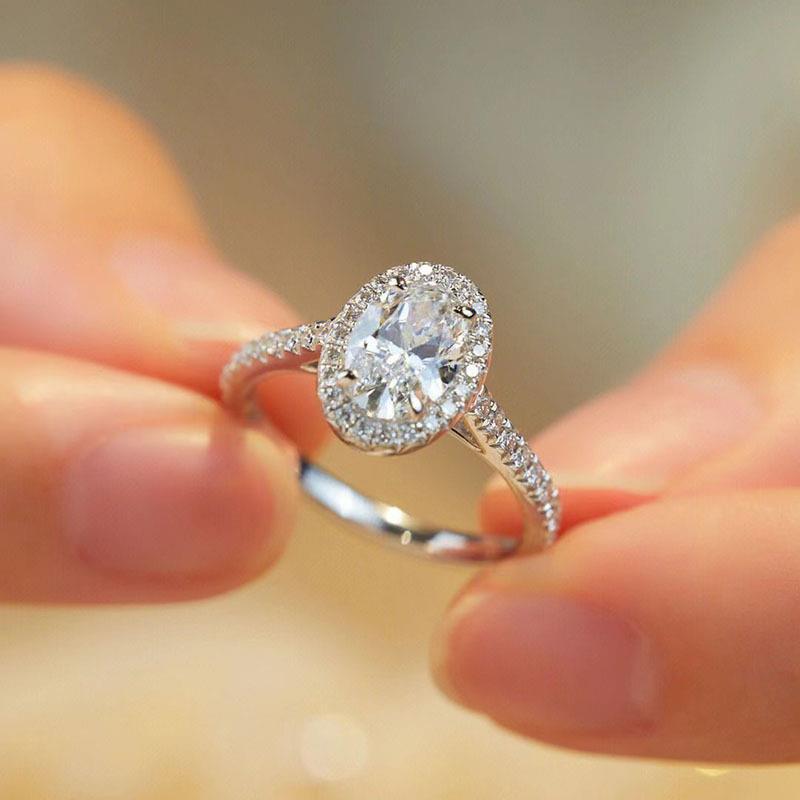 Oval Micro-Pave Zircon Simulated Diamond & Moissanite Egg-Shaped Open Ring for Women