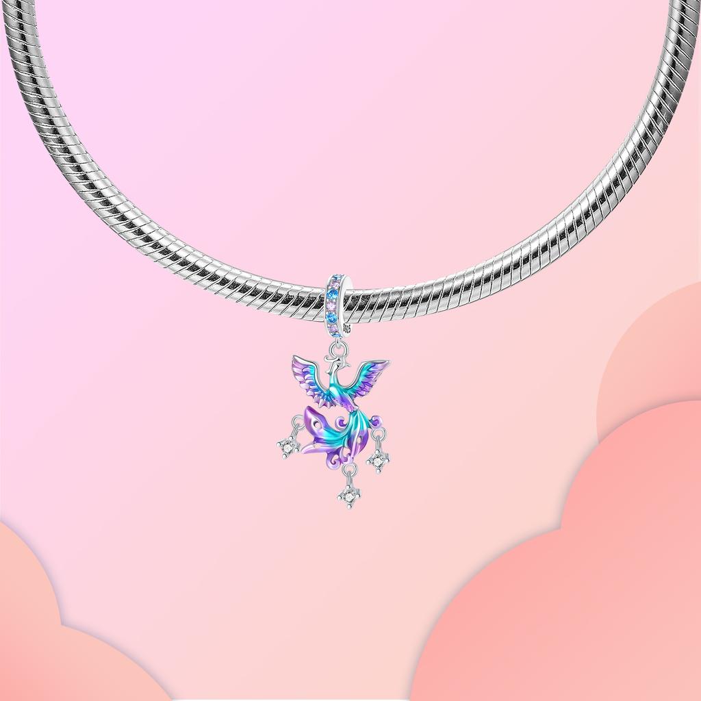 Copper Phoenix Bird Purple Pendant Charms Jewellery Fit Original Bracelet Necklace For Women Diy Gift