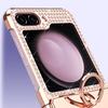For Samsung Galaxy Z Flip5 5G Imprinted PU+PC Phone Case Rhinestone Decorated Ring Kickstand Phone Cover