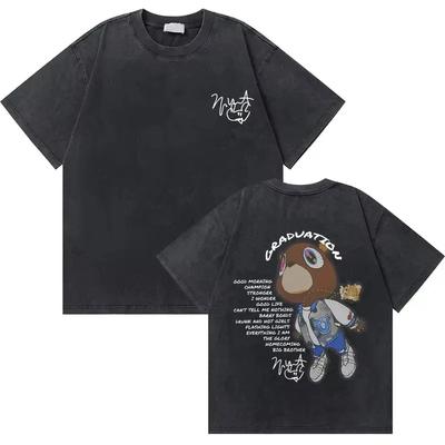 2026 Gewassen Vintage Rapper Kanye West Afstudeerbeer Grafische T-shirt Unisex Puur Katoen Unisexs Dames Hip Hop Mode Ins T-shirt