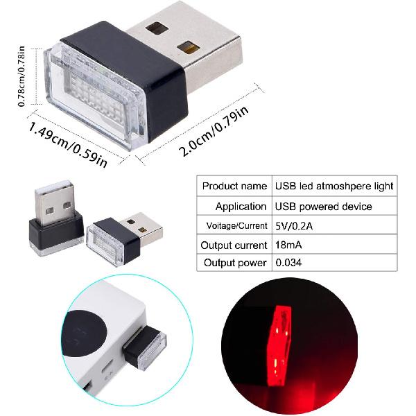 Febrytold Red Universal Mini USB LED Car Interior Ambient 2 Pcs | Resistant to Dust and Splashes, Easy to Clean. The Vehicle Lights up When Powered