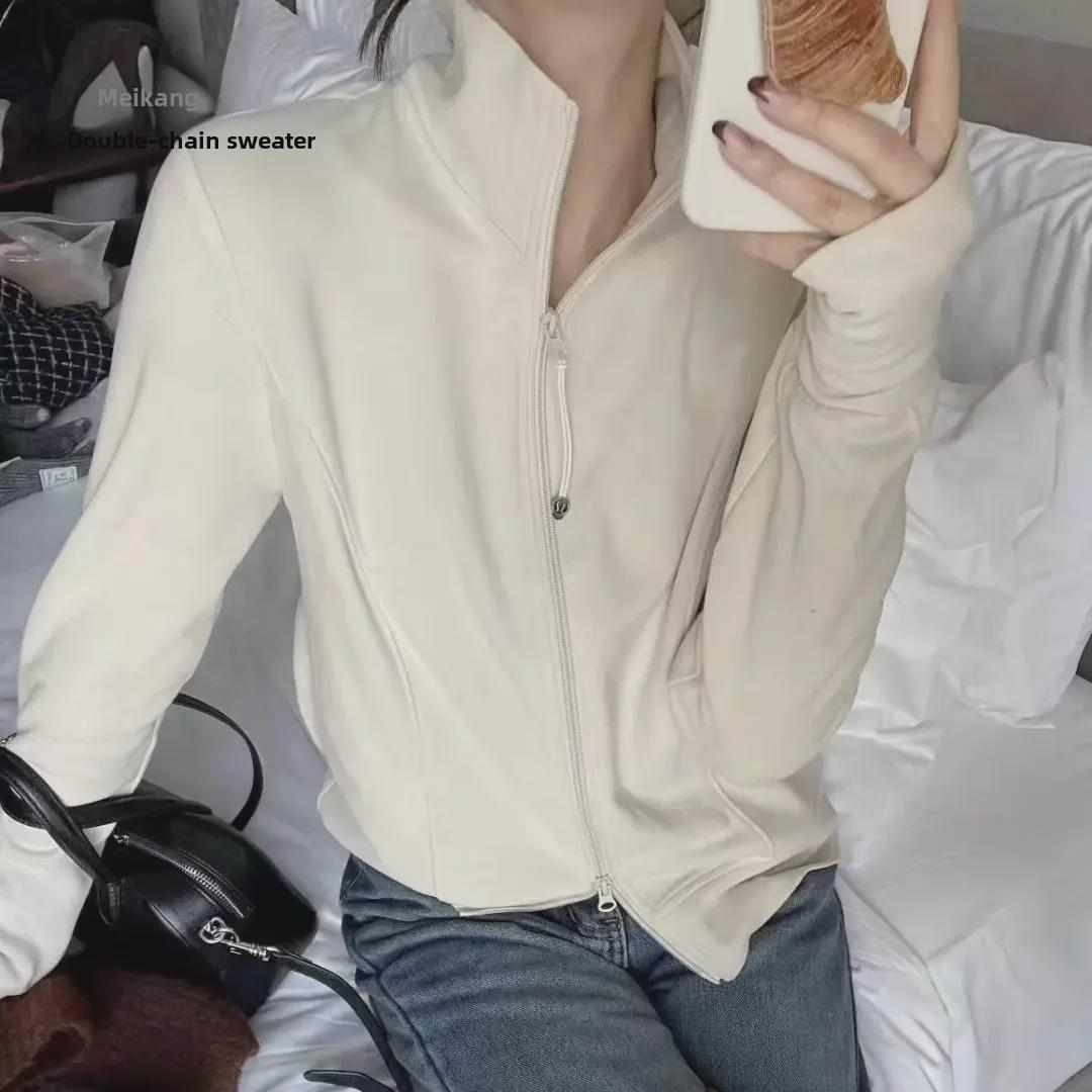 

Женский минималистичный свитер-кардиган из бархата с двойной молнией и воротником-стойкой, осень/зима 2024 г. XL (58-65 kg) абрикосовый/бежевый