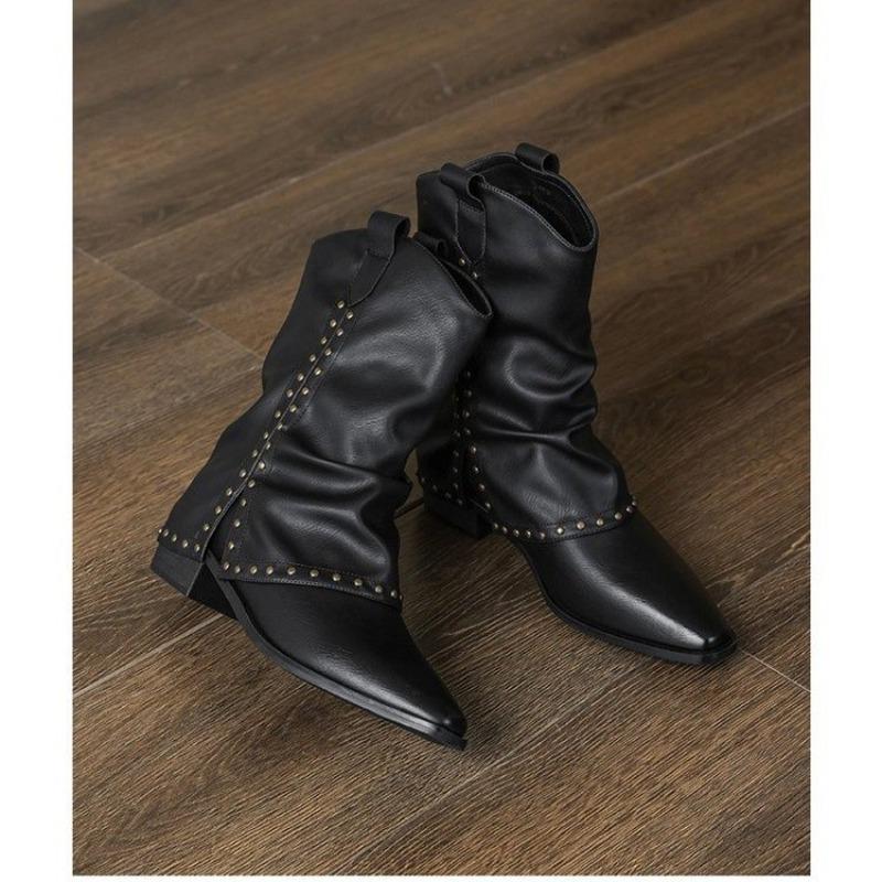 New Style Luxury Women's Cowgirl Boots Fashion Slip on Ladies Elegant Square Heel Long Pipe Boots Shoes Retro Zapatos Mujer