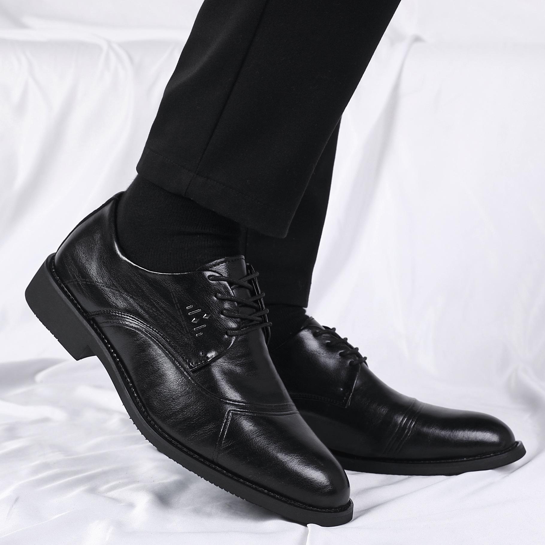 

Spring leather shoes men s business dress genuine leather casual British pointed head Korean version trend breathable inner height increase men s leat 44