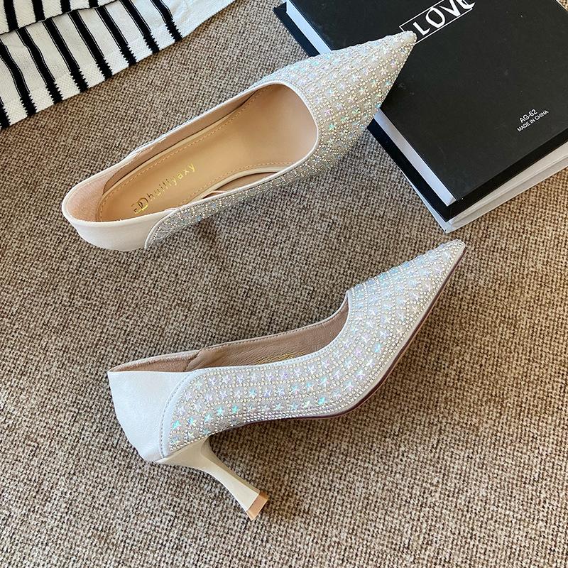 

B835-ES83 Цыганский острый носок мелкий вырез высокие каблуки женские 2025 новый весенний свадебный стилет свадебные туфли 34 абрикосовый