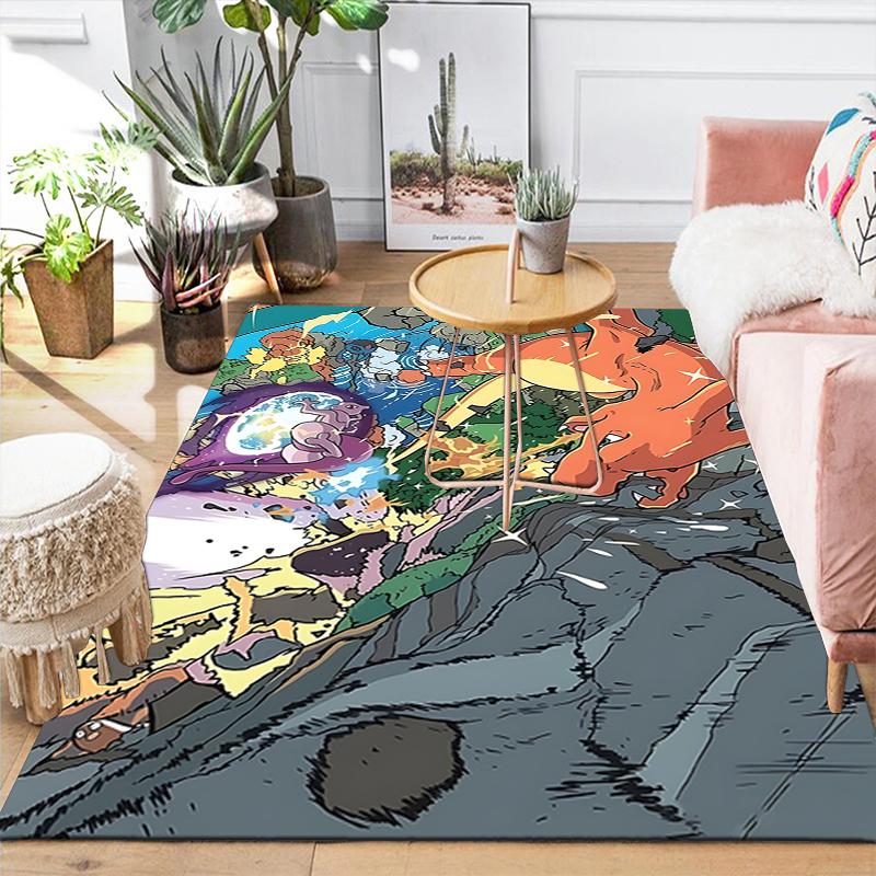 1Pc Pokemon Battle Scene Printed Flannel Rug Soft Non Slip Carpet for Bedroom Living Room Office Floor Outdoor Home Decor Xmas Gift H1220