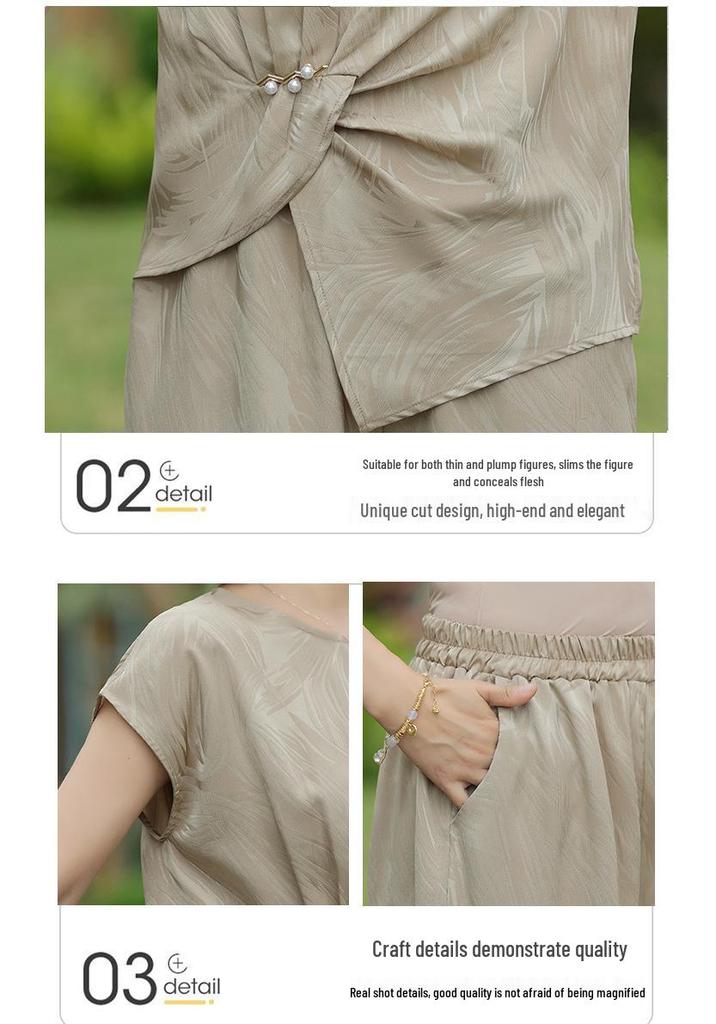 Elegant Summer Set: Stylish Short-Sleeved Top & Large Size Two-Piece for Middle-Aged & Elderly Moms - 2026 Collection