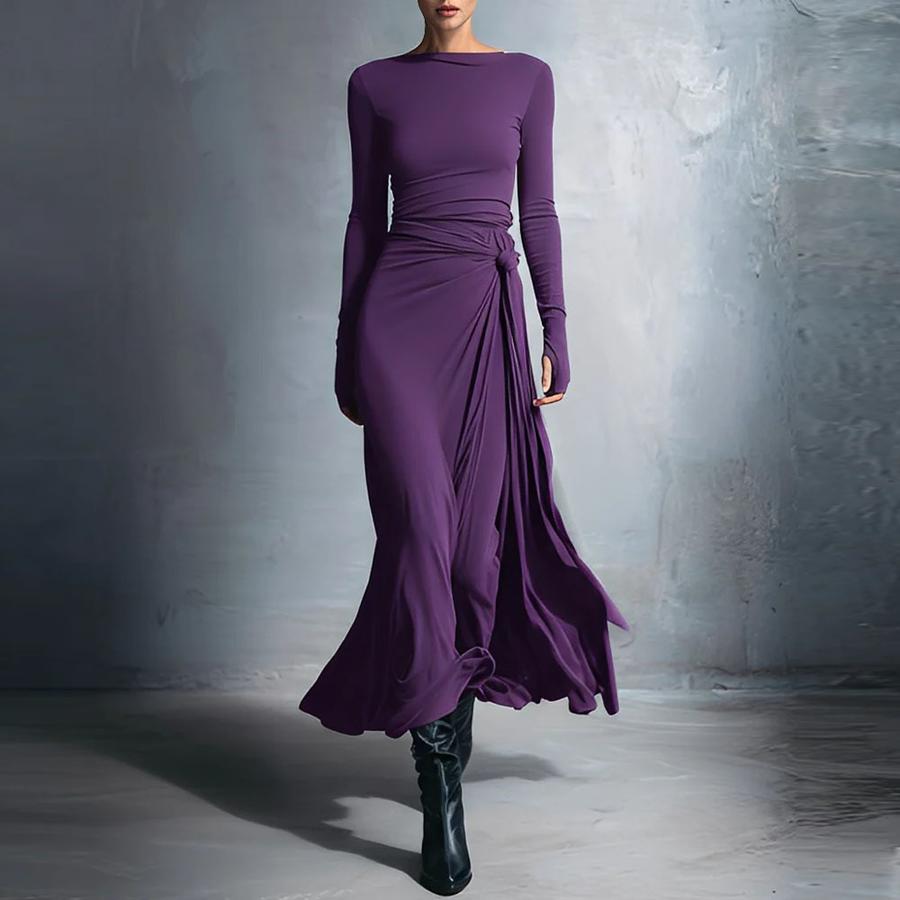 Fall New Women's Dresses Solid Color Elegant Wrap Long Dress with Embellishments Long Sleeve