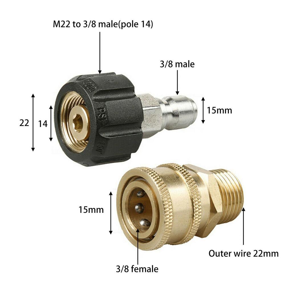 M22 Quick Release Connector To 1/4 Adapter Pressure Washer Coupling 14mm Fitting
