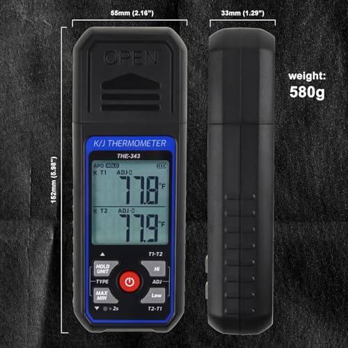 Digital K/J-type Thermocouple Thermometer with 4K-type Thermocouple, Digital Thermometer with Alarm and Adjustment Compensation, Temperature Measureme