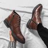 2025 printemps nouvelles bottes montantes pointues pour hommes tendance européenne et américaine couvre-pieds fermeture éclair latérale chaussures en cuir tissu