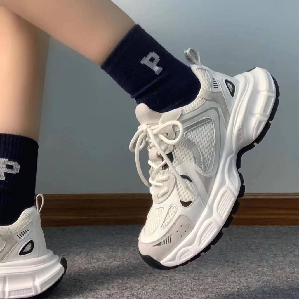 Daddy Shoes Women's 2025 New Autumn Women's Shoes Mesh Breathable Casual Sports Shoes Versatile Platform White Board Shoes