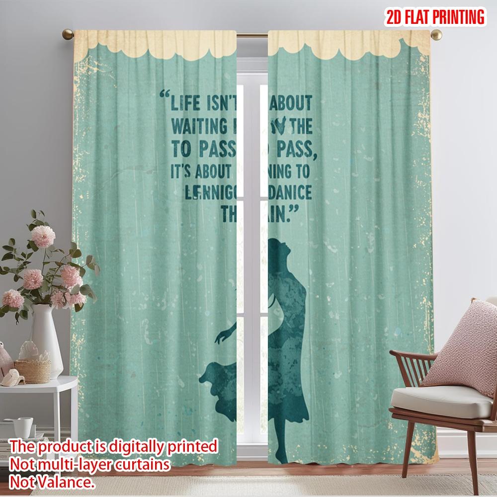 2pcs 2D flat printing Window Curtains Dance In The Rain 100% Polyester Fabric Without Electricity Holiday Decorations Perfect