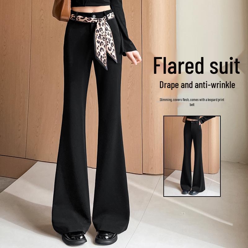 Women's High Waist Black Micro Flare Pants - Slimming Drape, Small Sizes, Bell Bottom Style for Spring/Autumn.