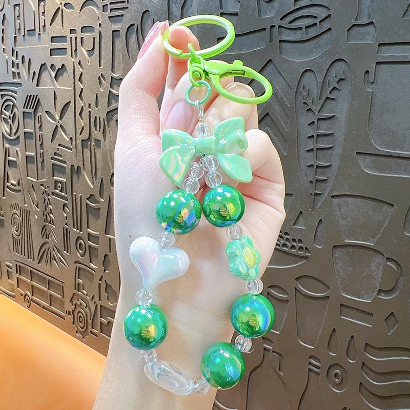 Colorful Beaded Heart Keychain with Bow Pendant