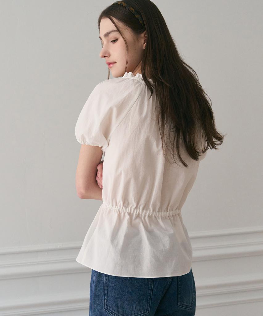 Deuloupisumeon Ribbon Puff Sleeve Blouse [Black]