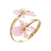 Retro Romantisches Emaille Doppelblumen Manschettenarmband Goldfarben Öffnend Florale Armreifen für Damen Sommerurlaub Hochzeits Schmuck