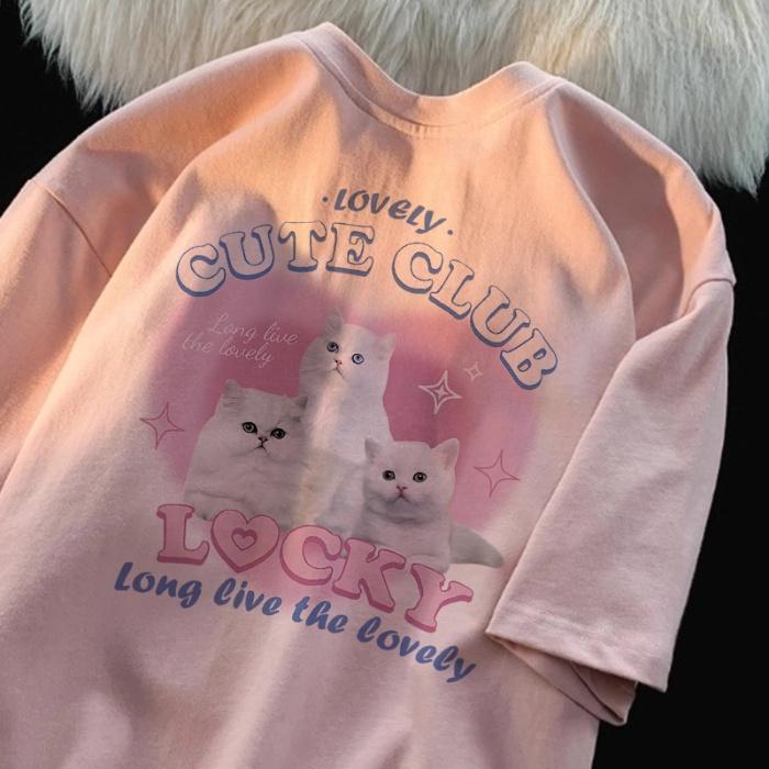Summer Short Sleeve Womens Cute Sweet Casual Tshirt Japanese Casual Style Short Sleeve Tshirt Young Student Fashion Tshirt M