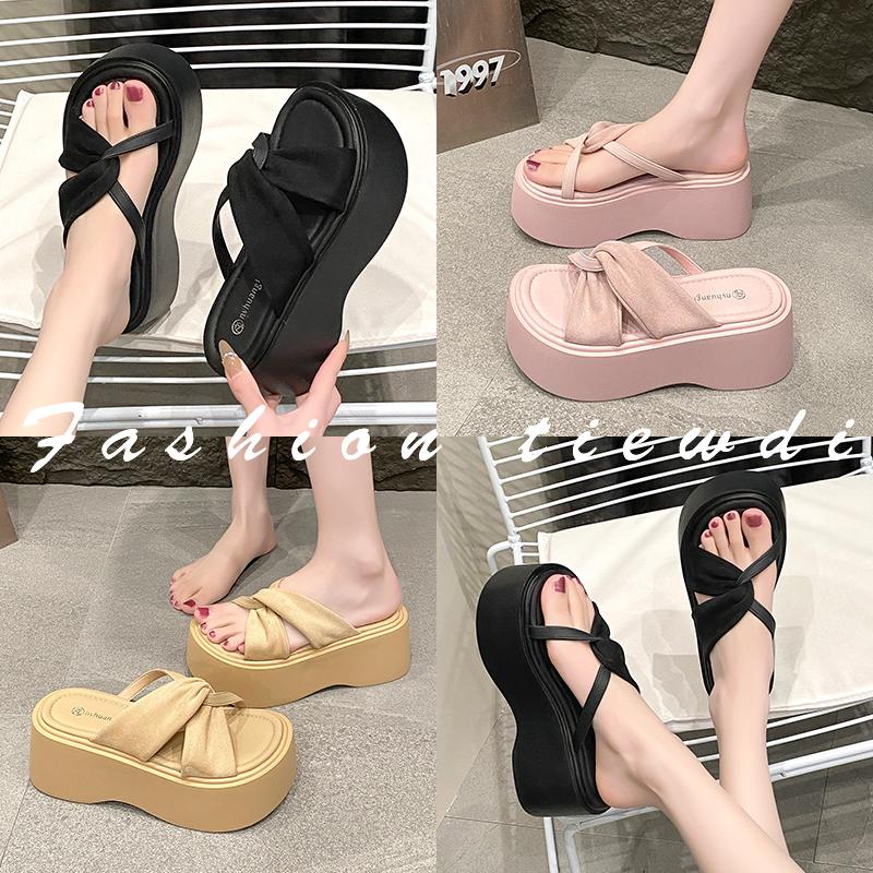 Fashion 8CM NEW Casual Wedge Slippers for Women Summer Non Slip Platform Sandals Woman Open Toe Comfortable Female Chunky Beach Slippers