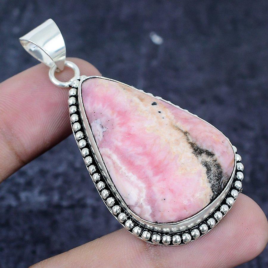 Rhodochrosite Gemstone Handmade 925 Sterling Silver Jewelry Pendant 2.29" I0c45