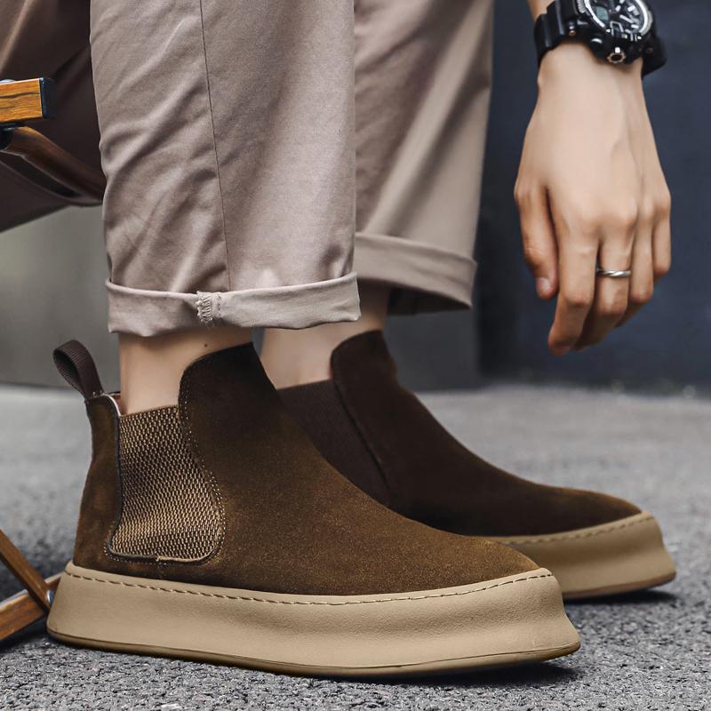 Stivali alla Caviglia in Vera Pelle di Alta Qualità Stile Street Britannico Da Uomo Neri Hombre Quotidiani Casual Da Vestito Scarpe Aumento di Altezza