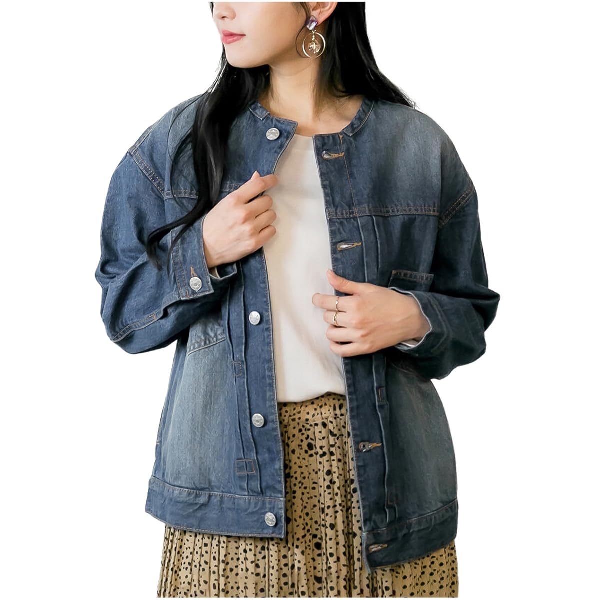 

denim large denim no loose round denim street [CROSSMARVELLY] Women s jacket, size, jacket, collar, fit, collar, blouson, autumn/winter, jacket, синий