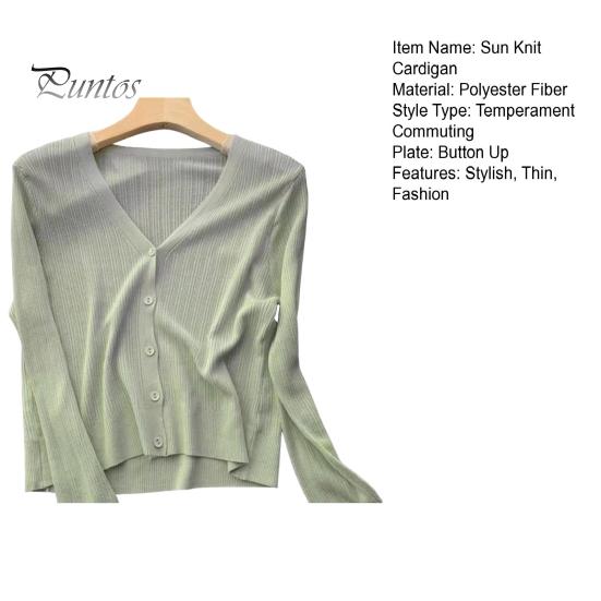 Sun Knit Cardigan for Women Long Sleeve V-Neck Button Up Thin Ice Silk Coat Summer Ribbed Cropped Top for Outdoor Travel Work Beach