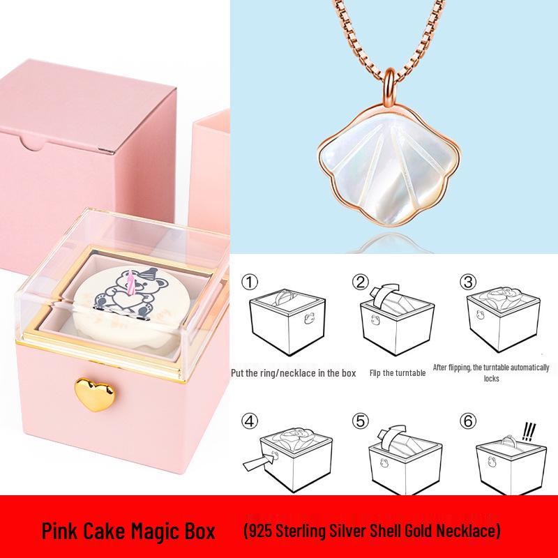 

Ожерелье из серебра 925 пробы «Четырехлистный клевер» во вращающейся подарочной коробке-сюрпризе для Рождества, Дня святого Валентина или дня рождения