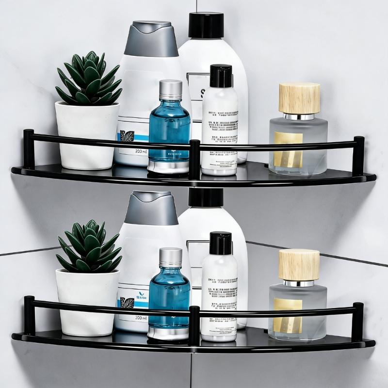 Pack Of 2 Corner Floating Shelf Space Saving Designs with Plastic Glass & Metal Parts Simple Installation for Bathroom