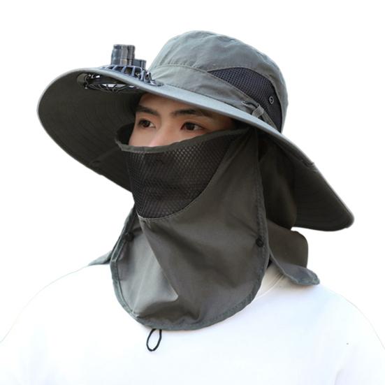 Kapelusz wędkarski ze zdejmowanym wentylatorem obrotowym USB, kapelusz przeciwsłoneczny z szerokim rondem, ochrona UPF50+, regulowany obwód, kapelusz wędkarski