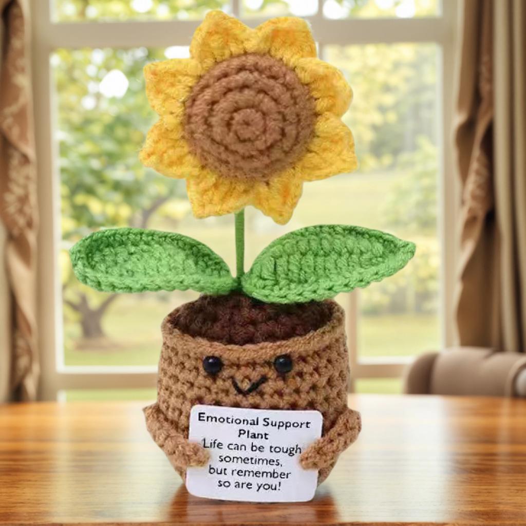 Knitted Decor Emotional Support Crochet Doll with Card Crochet Potted Tabletop for Women Mom Family Friend Teacher