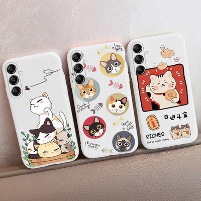 Měkké silikonové pouzdro se vzorem Cat pro Xiaomi Redmi Note 13 Pro 13C Samsung A55 M35 S24 iPhone 15 Huawei Honor Realme Camera Protective Shockproof Cover