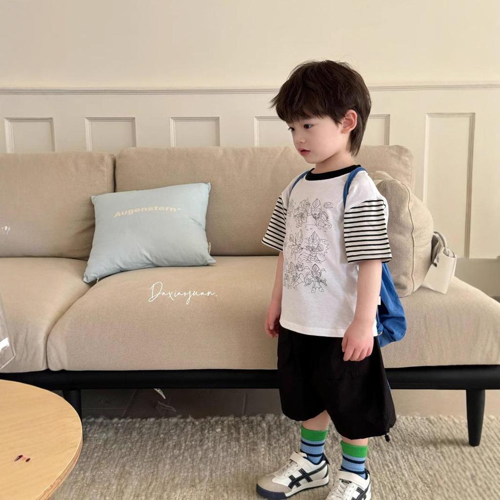 Available Boys' Summer T-Shirt & Shorts Set - Cartoon Top with Trendy Workwear Shorts