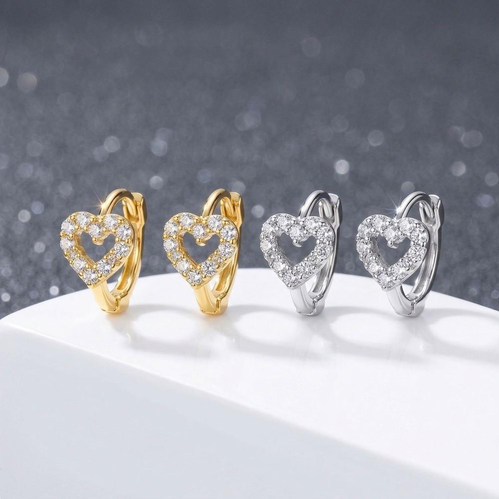 Shiny Heart Stud Earrings Sparkling Ear Buckle Luxury Rhinestone Hoop Earrings Female