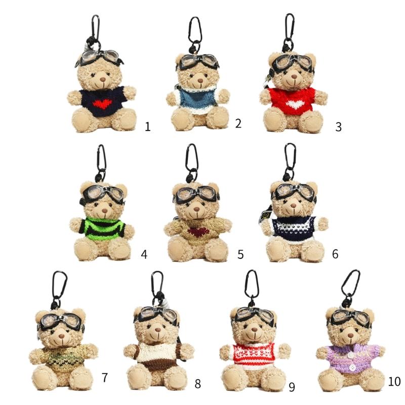 Lovely Pilot Bear Keychain Cute Pendant for Bag and Key Plush Keyring Phone Charm Personalized Animal Decoration