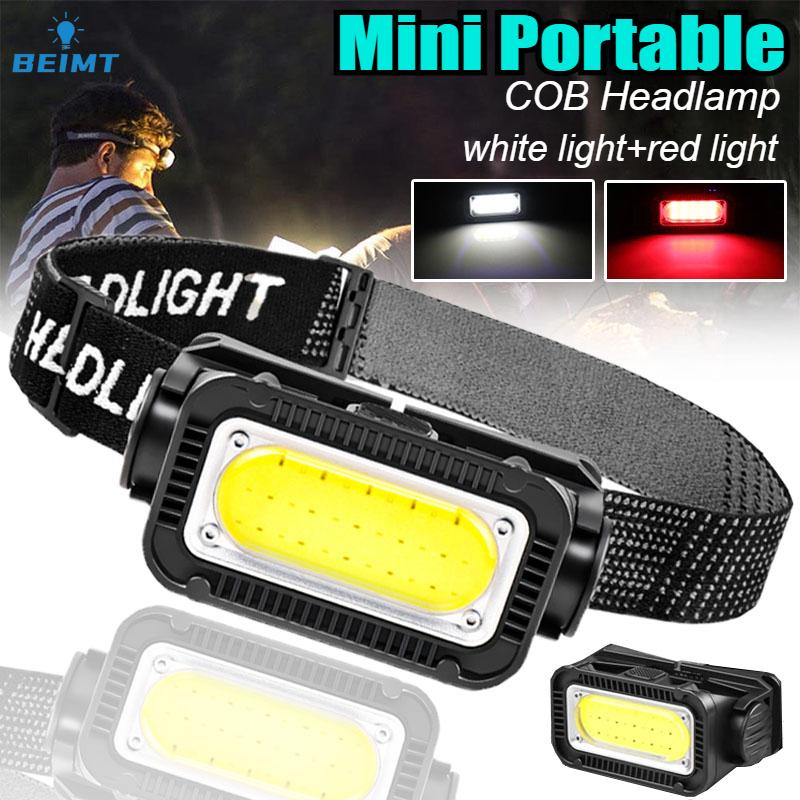 Powerful COB Headlamp Built In 18650 Battery Headlight Flashlight Head Lamp White & Red Lighting Hiking Camping Running Lantern