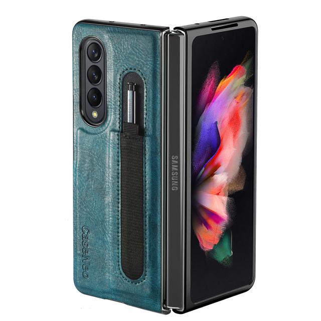 Slim Thin S Pen Holder Leather Case For Samsung Galaxy Z Fold3 Fold 4 Fold4 Fold 3 5g Anti -Falling Phone Bag Cover Funda Capa