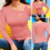 Dámské sexy topy Zkosená ramena Spodní díl Slim Fit Top Dutý design Šikmý límec Jednobarevný S dlouhým rukávem