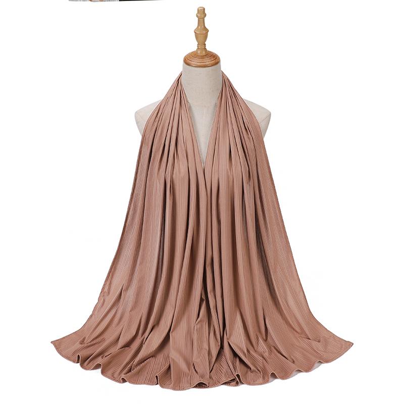 Muslim Knitted Jersey Pleated Hijab Shawls Scarf Solid Color Head Wraps Soft Hijabs Ladies Scarves