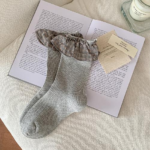 Frilly Socks Women JK Japanese Style Black White Gray Medium Tube Socks Sweet Girl JK Lolita Kawaii Cute Plaid Lace Ruffle Socks One Size