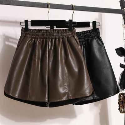 DIMANAF 2024 Plus Größe Herbst Winter Shorts Frauen A-Line Neue PU Leder Casual Weiche Breite Bein Hosen Lose Kurze Hosen