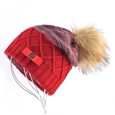 Bonnet à pompon en fausse fourrure pour femme, bonnet tricoté à Double couche, chaud, hiver