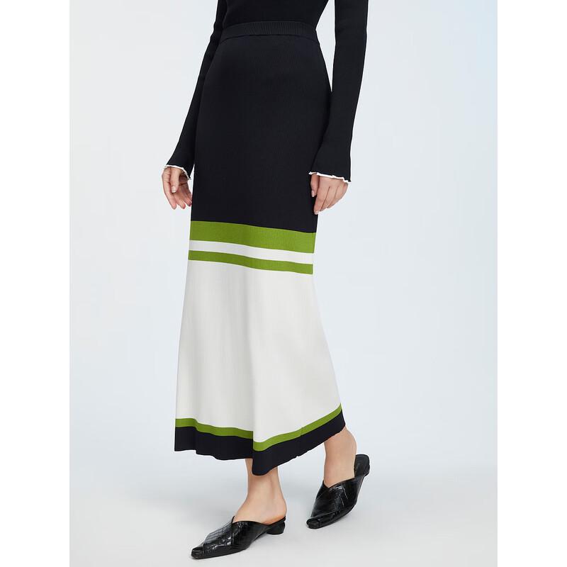ELLE French Style High-Waist Color Block Straight Skirt