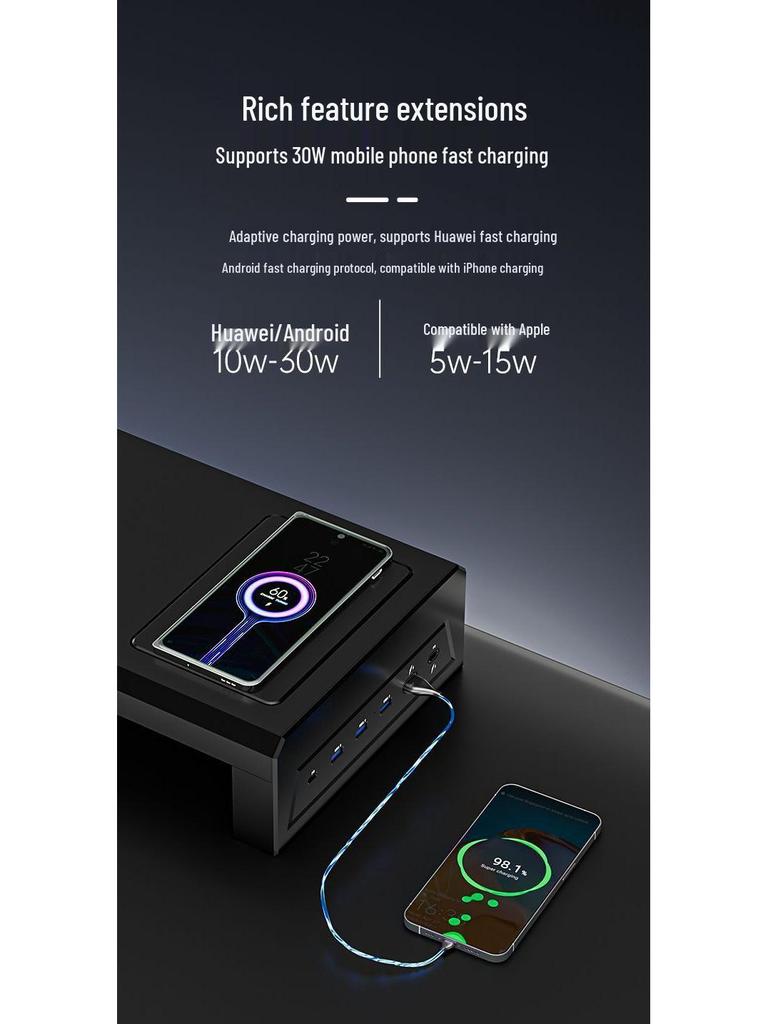 Multifunctional USB Monitor Riser Stand and Desktop Organizer